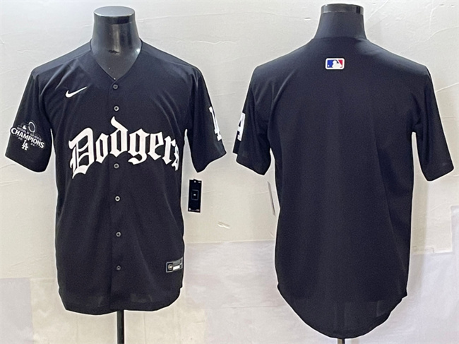 Men's Los Angeles Dodgers Blank Black 2025 LA Gothic Style With 2024 World Series Champions Patch Vapor Premier Limited Stitched Baseball Jersey