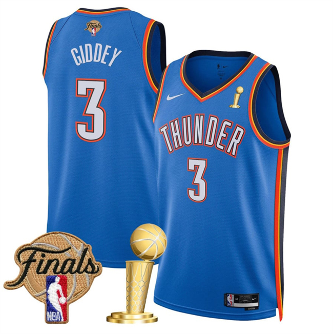 Men's Oklahoma City Thunder #3 Dillon Jones Blue 2025 Finals Patch And Finals Champions Patch Icon Edition Stitched Basketball Jersey