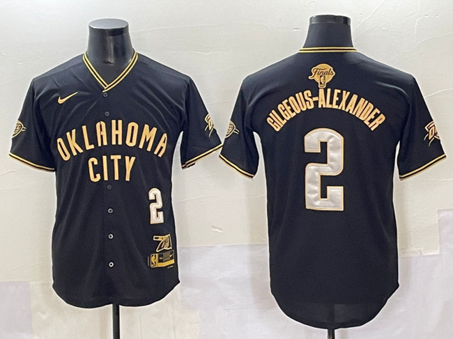 Men's Oklahoma City Thunder #2 Shai Gilgeous-Alexander Black Gold 2025 Finals Vapor Stitched Baseball Jersey