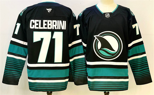 Men's San Jose Sharks #71 Macklin Celebrini Black 2024-25 Alternate Stitched Hockey Jersey