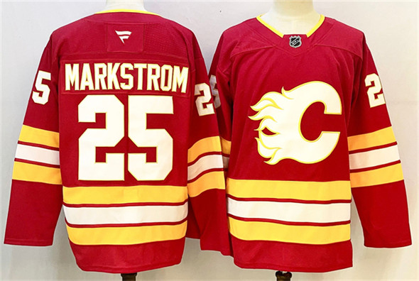 Men's Calgary Flames #25 Jacob Markstrom Red 2024-25 Home Stitched Hockey Jersey