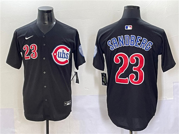 Men's Chicago Cubs #23 Ryne Sandberg Black Limited Stitched Baseball Jersey