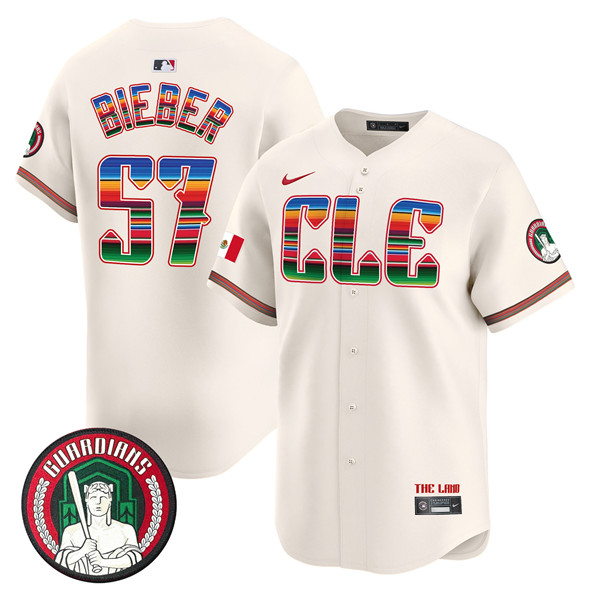 Men's Cleveland Guardians #57 Shane Bieber Cream Mexico Vapor Premier Limited Stitched Baseball Jersey