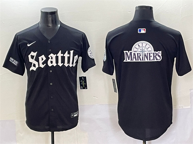 Men's Seattle Mariners Team Big Logo Black 'Deep Sea Gothic Edition' Vapor Premier Limited Stitched Baseball Jersey