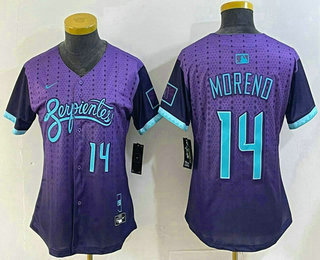 Women's Arizona Diamondbacks #14 Gabriel Moreno Number Purple 2025 City Connect Limited Jersey
