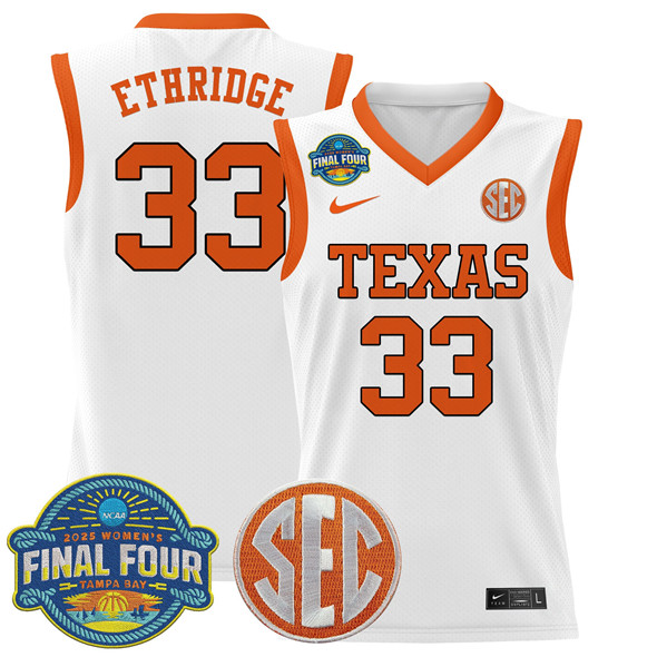 Men's Texas Longhorns #33 Kamie Ethridge White 2025 Sec Women’s Final Four Patch Stitched Basketball Jersey