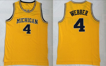 Men's Michigan Michigan Wolverines 4 Chris Webber Yellow Mesh College Basketball Jersey