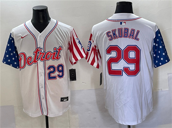 Men's Detroit Tigers #29 Tarik Skubal White 2025 Memorial Day Vapor Premier Limited Stitched Baseball Jersey