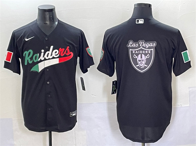 Men's Las Vegas Raiders Team Big Logo Black Mexico Cool Base Stitched Baseball Jersey