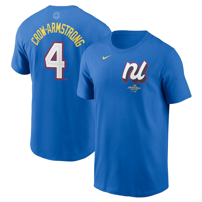 Men's National League #4 Pete Crow-Armstrong Royal 2025 All-Star Edition Name & Number T-Shirt