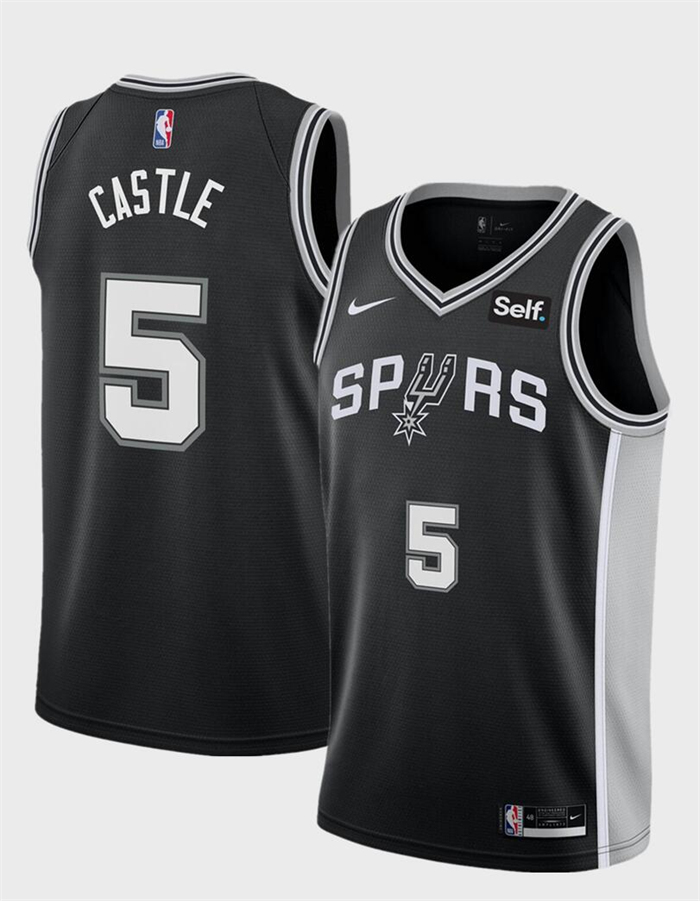 Men's San Antonio Spurs #5 Stephon Castle Black Stitched Basketball Jersey