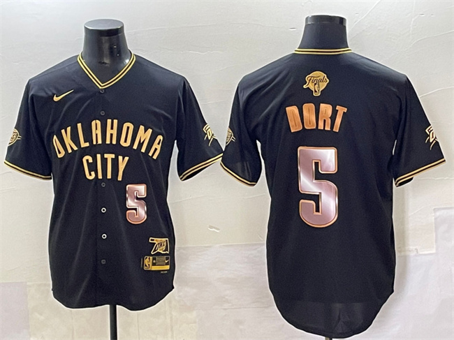 Men's Oklahoma City Thunder #5 Luguentz Dort Black Gold 2025 Finals Vapor Stitched Baseball Jersey