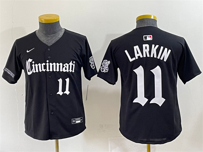 Youth Cincinnati Reds #11 Barry Larkin Black 'Gothic Queen City Edition' Vapor Premier Limited Stitched Baseball Jersey