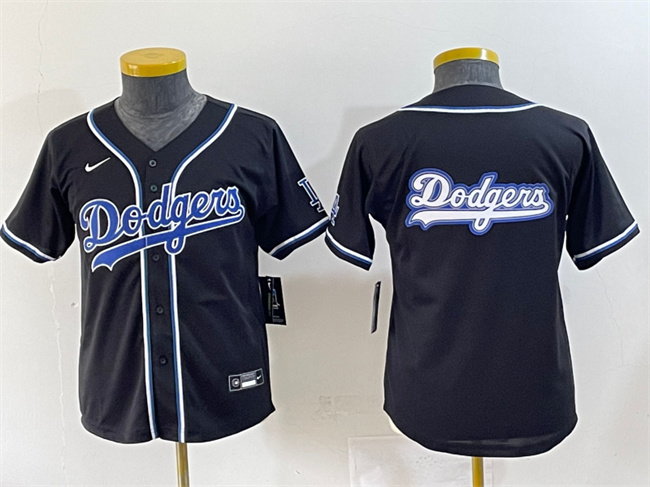 Youth Los Angeles Dodgers Team Big Logo Black Stitched Baseball Jerseys