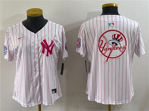 Youth New York Yankees Team Big Logo White Pink Pinstripe Limited Stitched Baseball Jersey