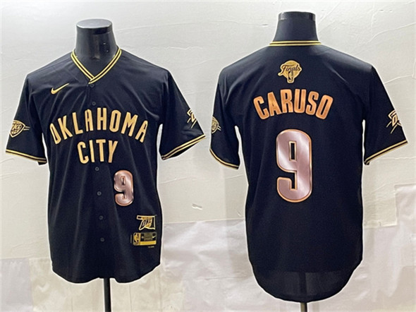 Men's Oklahoma City Thunder #9 Alex Caruso Black Gold 2025 Finals Vapor Stitched Baseball Jersey