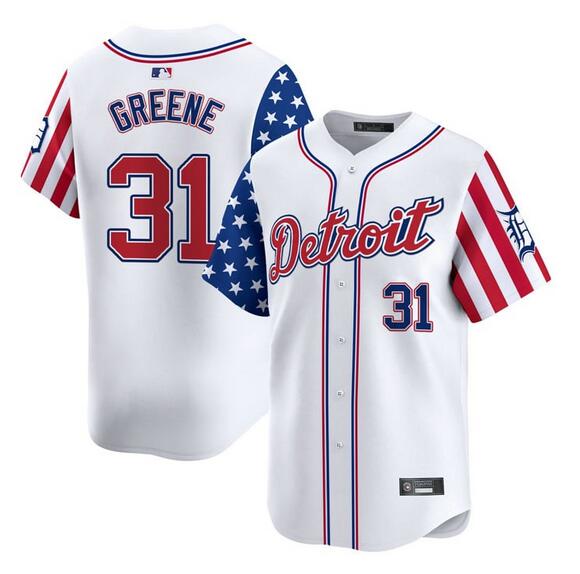 Men's Detroit Tigers #31 Riley Greene White 2025 Independence Day Vapor Premier Limited Stitched Baseball Jersey