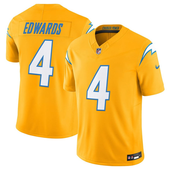 Men's Los Angeles Chargers #4 Taylor Heinicke Gold 2025 F.U.S.E. Alternate Vapor Limited Football Stitched Jersey