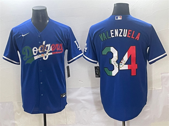 Men's Los Angeles Dodgers #34 Fernando Valenzuela Blue Mexico Stitched Jersey