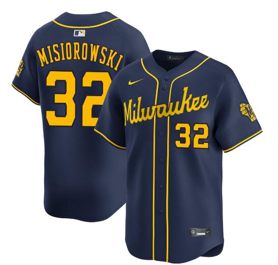 Men's Milwaukee Brewers #32 Jacob Misiorowski Navy Alternate Limited Stitched Baseball Jersey