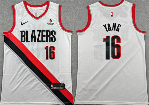 Men's Portland Trail Blazers #16 Yang Hansen White Association Edition Stitched Basketball Jersey