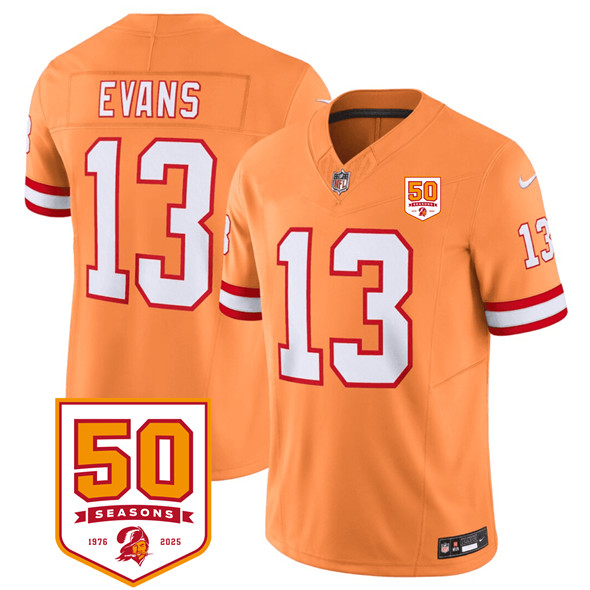 Men's Tampa Bay Buccaneers #13 Mike Evans Orange 2025 F.U.S.E. 50th Anniversary Patch Vapor Untouchable Limited Football Stitched Jersey