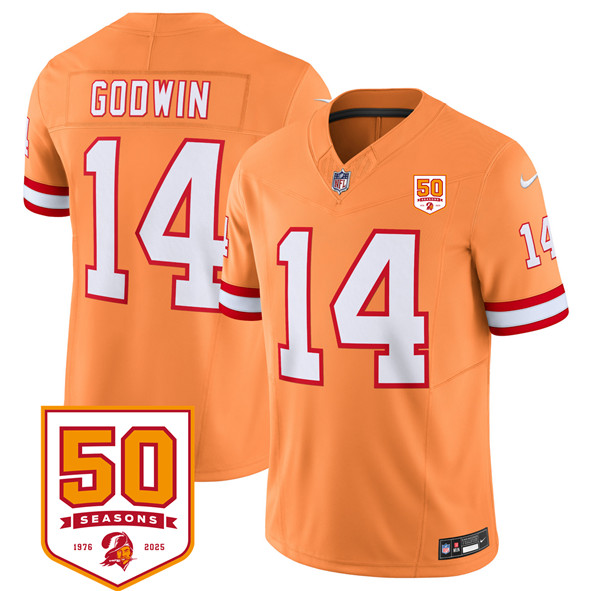Men's Tampa Bay Buccaneers #14 Chris Godwin Orange 2025 F.U.S.E. 50th Anniversary Patch Vapor Untouchable Limited Football Stitched Jersey