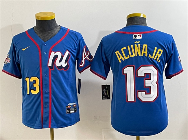 Youth National League #13 Ronald Acuna Jr. Blue 2025 All-Star Edition Limited Stitched Baseball Jersey