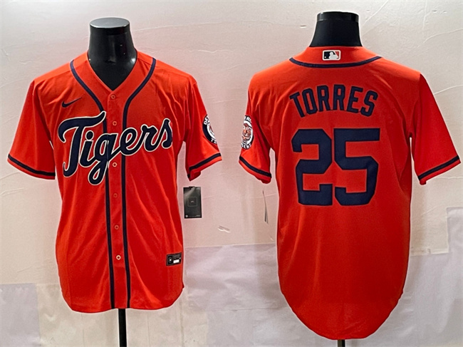 Men's Detroit Tigers #25 Gleyber Torres Orange With Patch Vapor Premier Limited Stitched Baseball Jersey