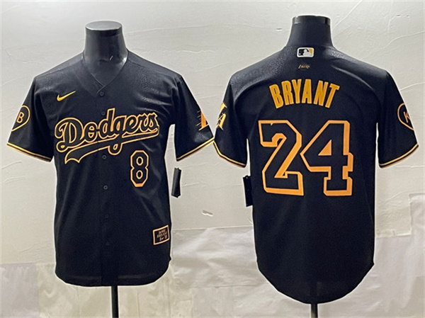 Men's Los Angeles Dodgers Front #8 Back #24 Kobe Bryant Black With KB Patch Stitched Jersey