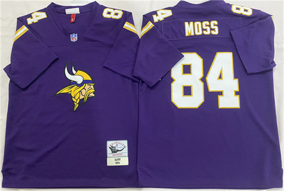 Men's Minnesota Vikings #84 Randy Moss Purple Throwback Football Stitched Jersey