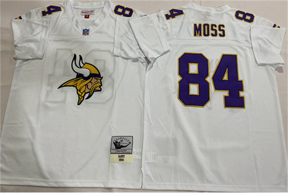 Men's Minnesota Vikings #84 Randy Moss White Throwback Football Stitched Jersey