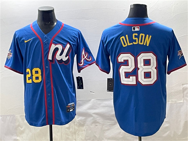 Men's National League #28 Matt Olson Blue 2025 All-Star Edition Limited Stitched Baseball Jersey