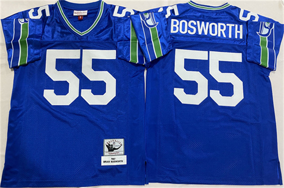 Men's Seattle Seahawks #55 Brian Bosworth Royal Throwback Football Stitched Jersey
