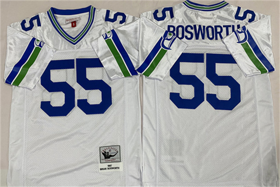 Men's Seattle Seahawks #55 Brian Bosworth White Throwback Football Stitched Jersey