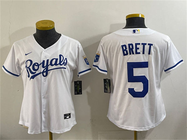 Youth Kansas City Royals #5 George Brett White Cool Base Stitched Baseball Jersey