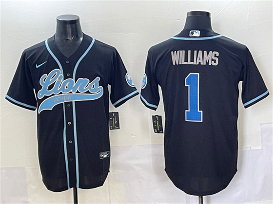 Men's Detroit Lions #1 Jameson Williams Black Stitched Baseball Jersey