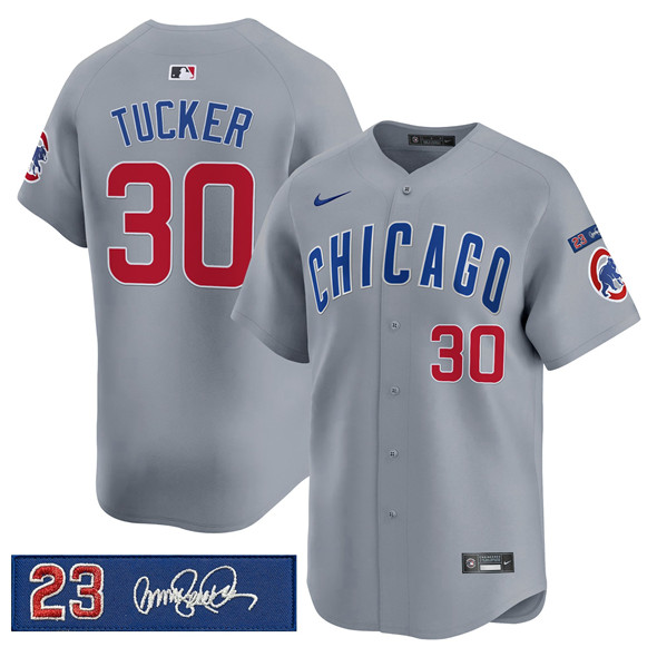 Men's Chicago Cubs #30 Kyle Tucker Gray 'Ryne Sandberg Tribute' Vapor Limited V3 Stitched Baseball Jersey