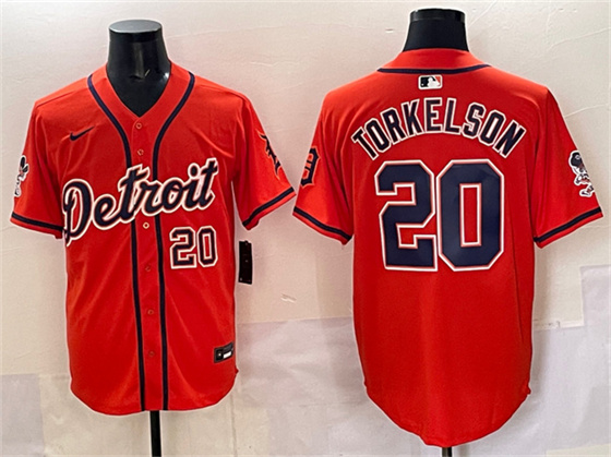 Men's Detroit Tigers #20 Spencer Torkelson Orange With Patch Vapor Premier Limited Stitched Baseball Jersey