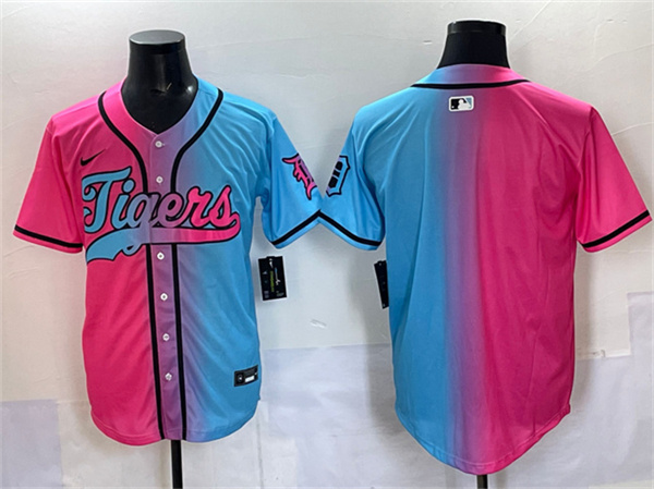 Men's Detroit Tigers Blank Pink Blue Limited Stitched Baseball Jersey
