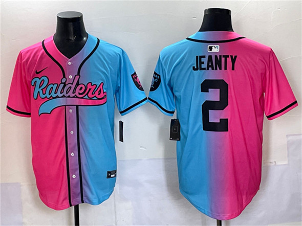 Men's Las Vegas Raiders #2 Ashton Jeanty Pink Blue Limited Stitched Baseball Jersey