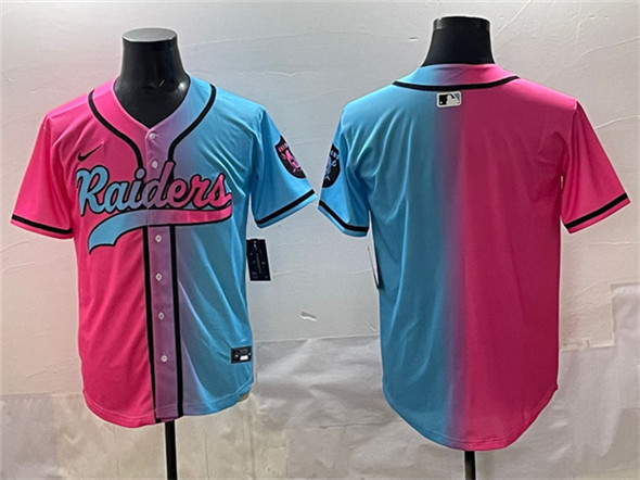 Men's Las Vegas Raiders Blank Pink Blue Limited Stitched Baseball Jersey
