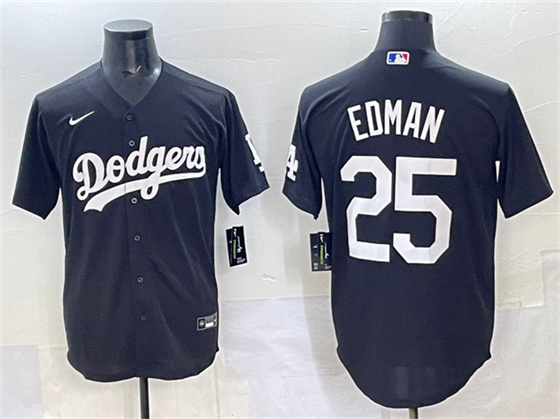 Men's Los Angeles Dodgers #25 Tommy Edman Black Stitched Baseball Jersey