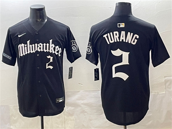 Men's Milwaukee Brewers #2 Brice Turang Black 'Gothic 414 Shadows Edition' Vapor Premier Limited Stitched Jersey