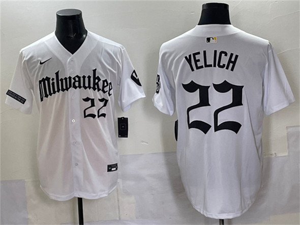 Men's Milwaukee Brewers #22 Christian Yelich White 'Gothic 414 Shadows Edition' Vapor Premier Limited Stitched Jersey