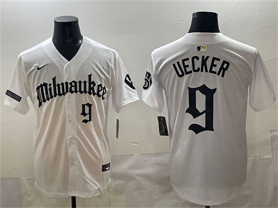 Men's Milwaukee Brewers #9 Bob Uecker White 'Gothic 414 Shadows Edition' Vapor Premier Limited Stitched Jersey