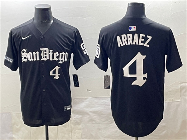 Men's San Diego Padres #4 Luis Arraez Black Gothic Edition Vapor Limited Stitched Baseball Jersey