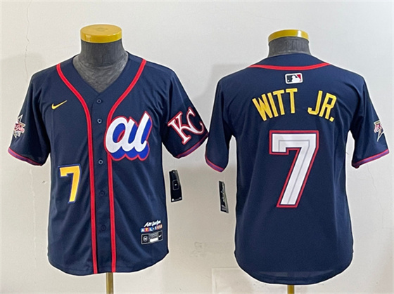 Youth American League #7 Bobby Witt Jr. Navy 2025 All-Star Edition Limited Stitched Baseball Jersey