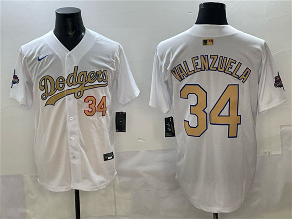 Men's Los Angeles Dodgers #34 Toro Valenzuela White 2025 Gold Collection Limited Stitched Baseball Jersey