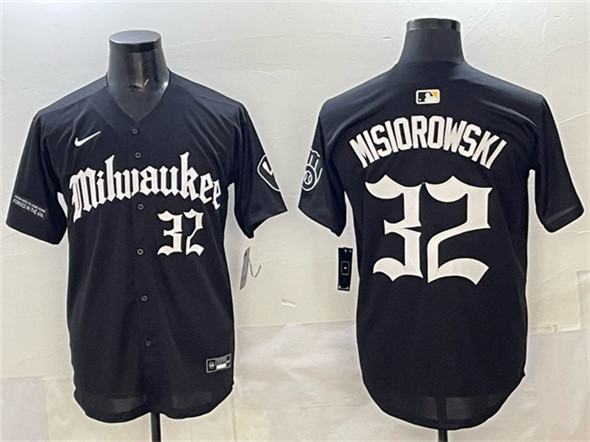 Men's Milwaukee Brewers #32 Jacob Misiorowski Black 'Gothic 414 Shadows Edition' Vapor Premier Limited Stitched Jersey